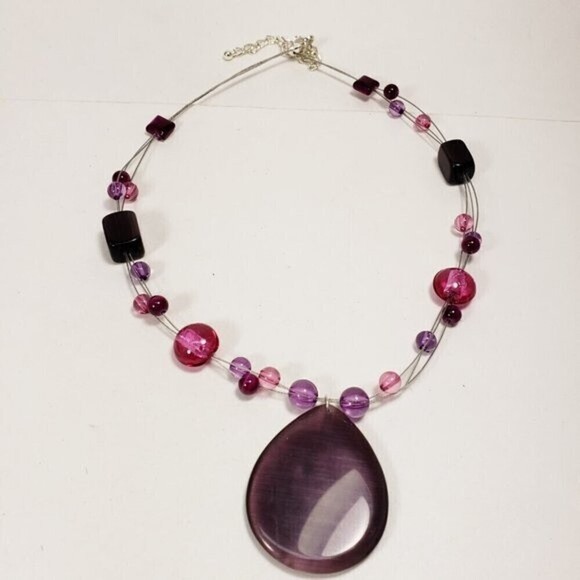 Silver Tone Layered Illusion Colorful Beaded Pendant Necklace  & Drop Earrings - Picture 8 of 10